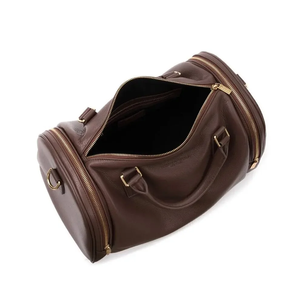 Brandon Blackwood  Medium Duffle Bag in Brown Grain Leather with Brass H…